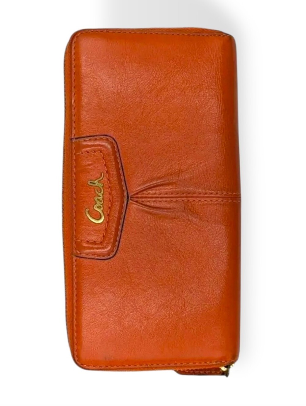 Coach Ashley Vintage Wallet Coral Orange Leather Zip Around Organizer Y2K - Picture 2 of 16